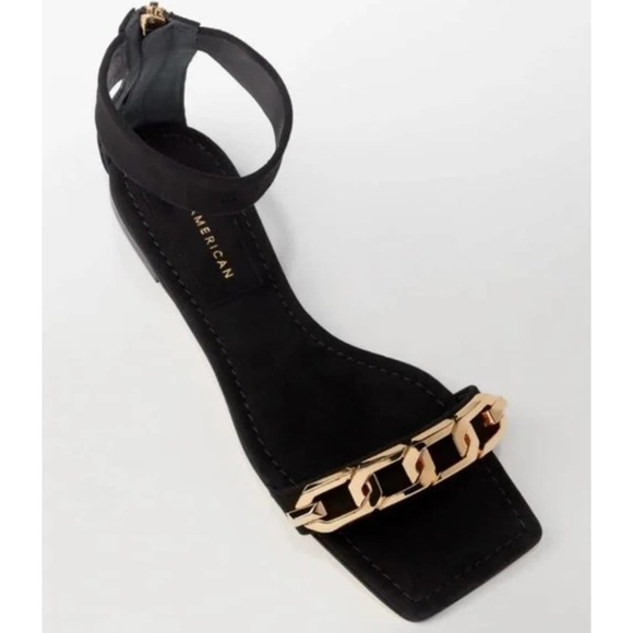 Good American Suede Chain Ankle Strap Flat Sandals In Black Size 9.5 New - Picture 2 of 13
